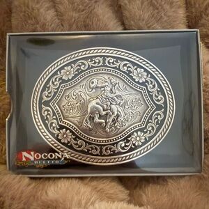 Nocona Silver Bronco Rider With Oval Rope Edge Buckle
